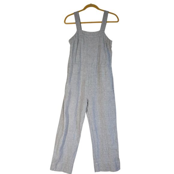 Everlane Linen Jumpsuit 00 Striped Coastal Square Basic Beachy Wide Leg Summer - Picture 1 of 11